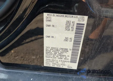 2020 Nissan Altima S Fwd из США, поврежденный, VIN 1N4BL4BV7LC194809